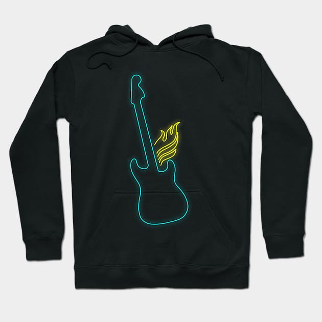 Electric Guitar Neon Light Hoodie by HarlinDesign